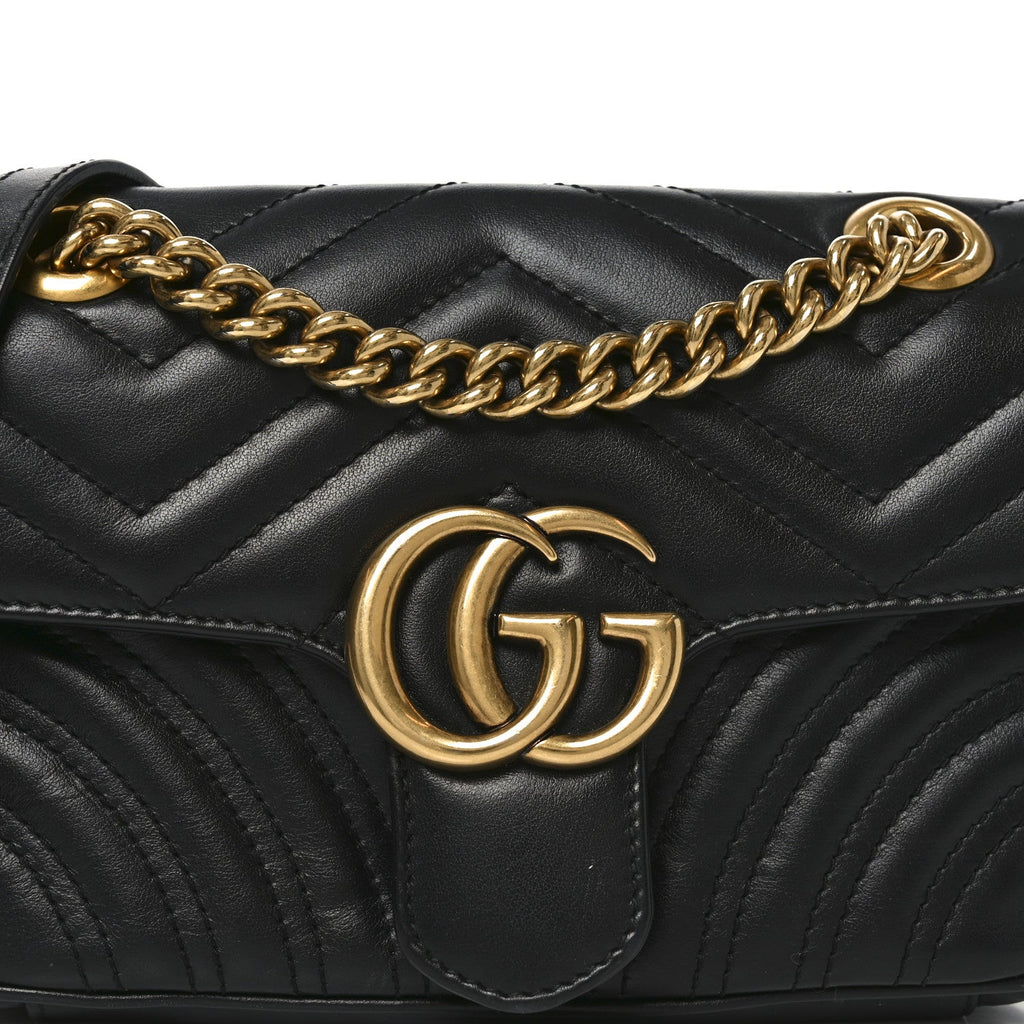 Gucci Calfskin Matelasse Mini GG Marmont Shoulder Bag Black