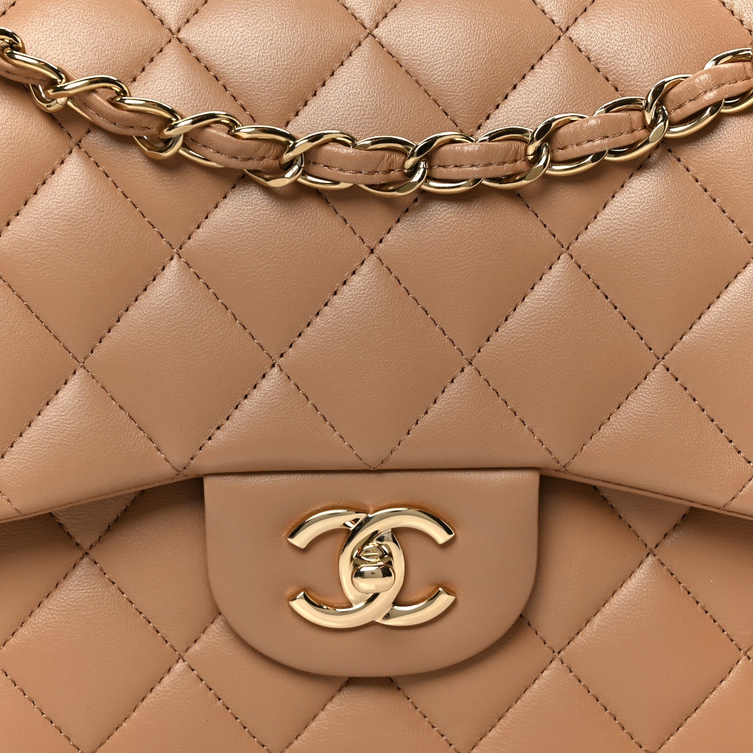 Chanel Lambskin Quilted Jumbo Double Flap Dark Beige