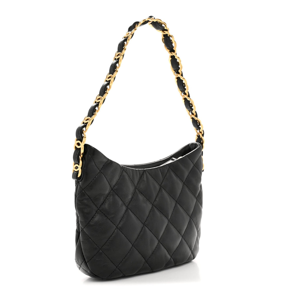Chanel Lambskin Quilted CC Links Hobo Black