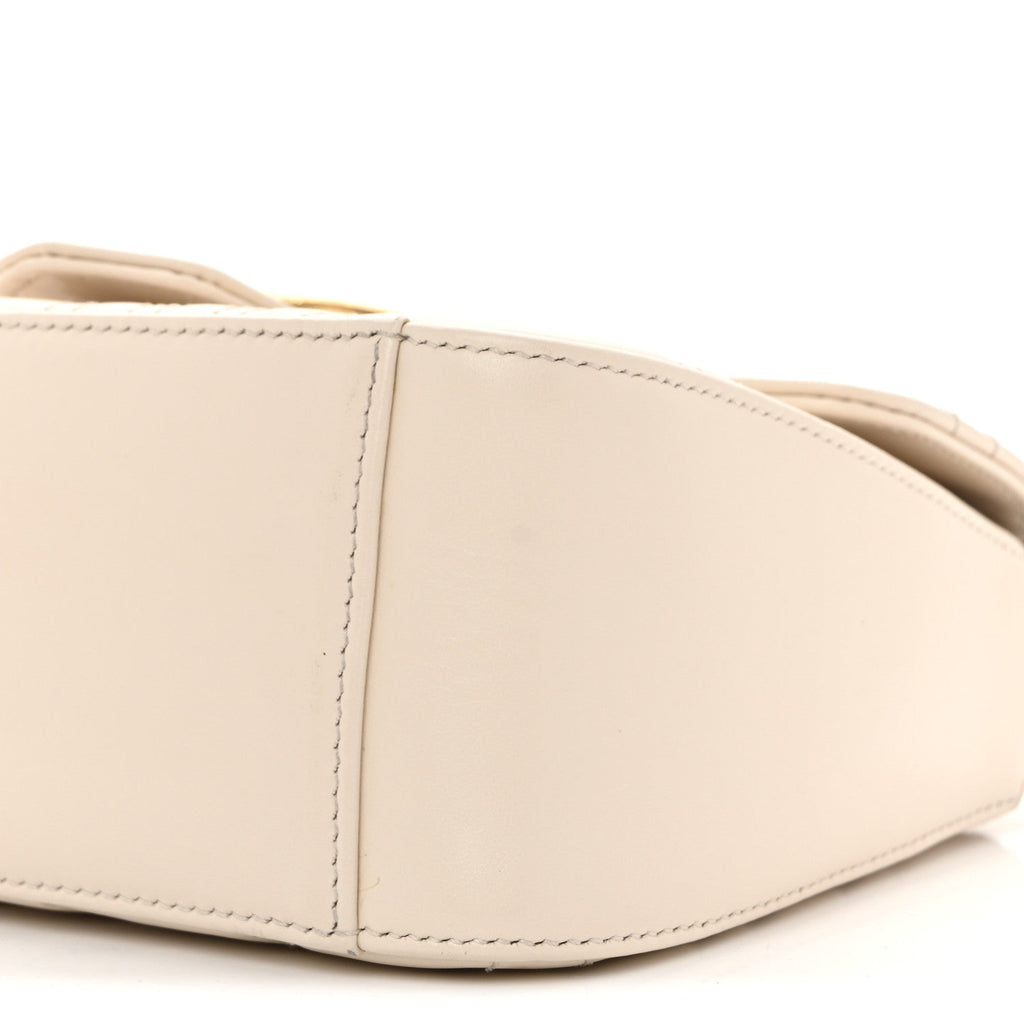 Gucci Calfskin Matelasse Mini GG Marmont Top Handle Shoulder Bag White