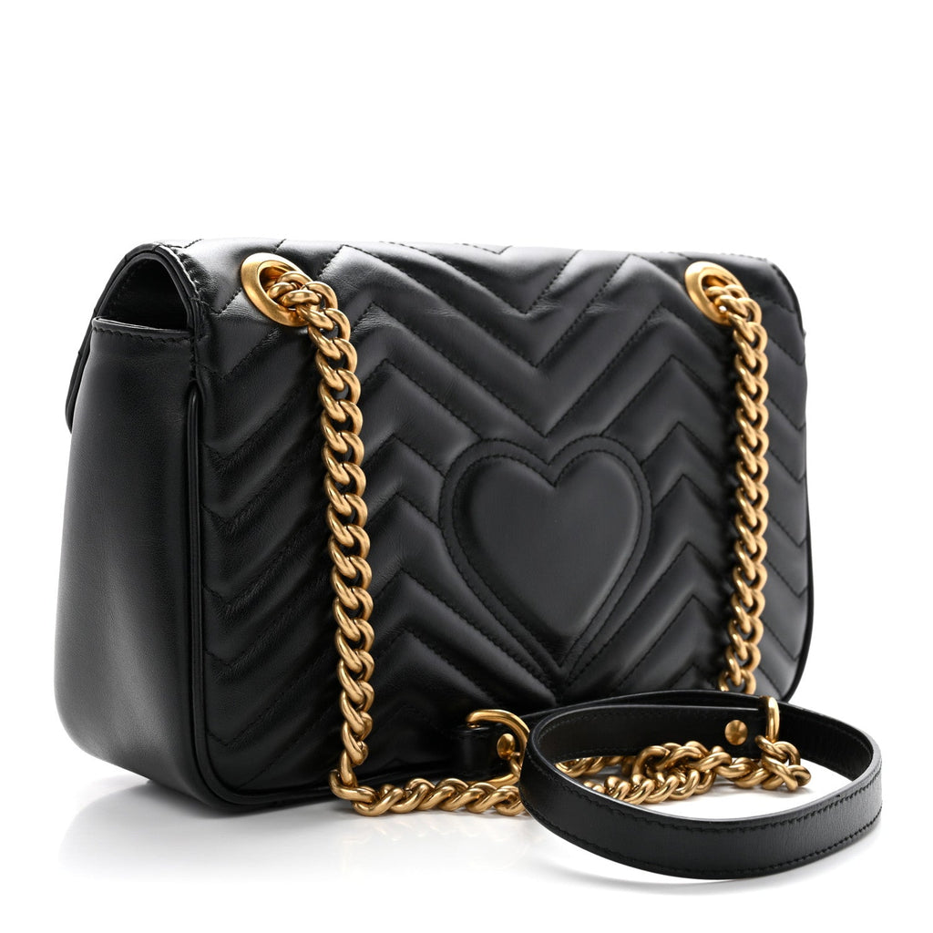 Gucci Calfskin Matelasse Small GG Marmont Shoulder Bag Black