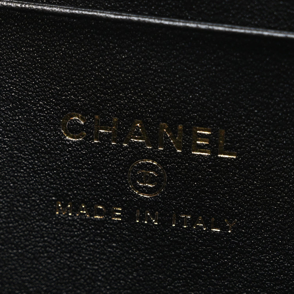 Chanel Goatskin Quilted Top Handle Slim Vanity With Chain Black