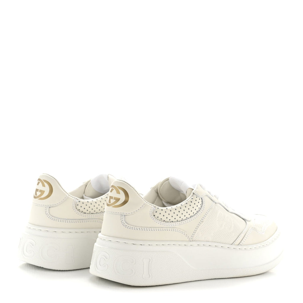 Gucci Calfskin GG Tennis Embossed Perforated Womens Platform 55mm Sneakers 37 Great White