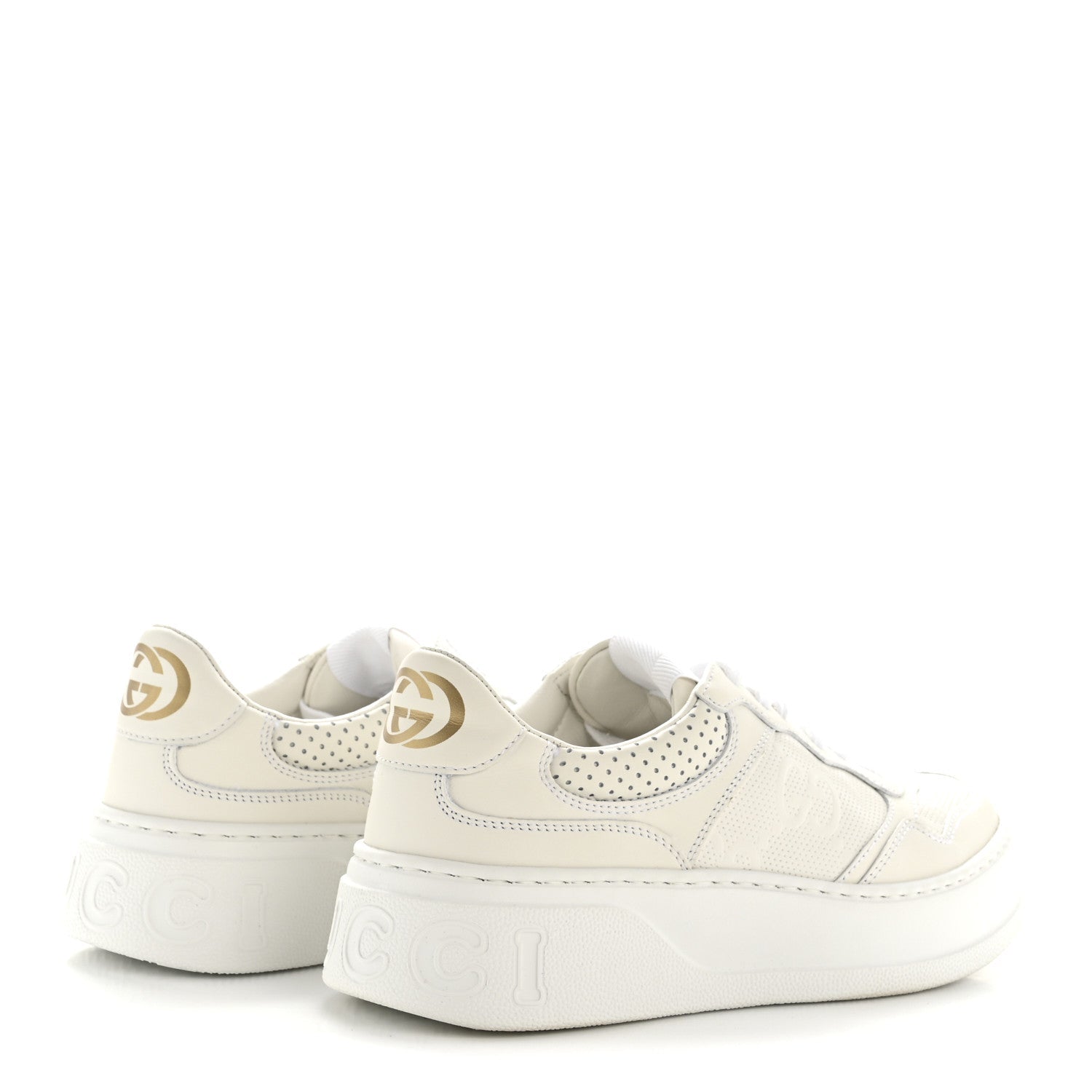 Gucci Calfskin GG Tennis Embossed Perforated Womens Platform 55mm Sneakers 37 Great White