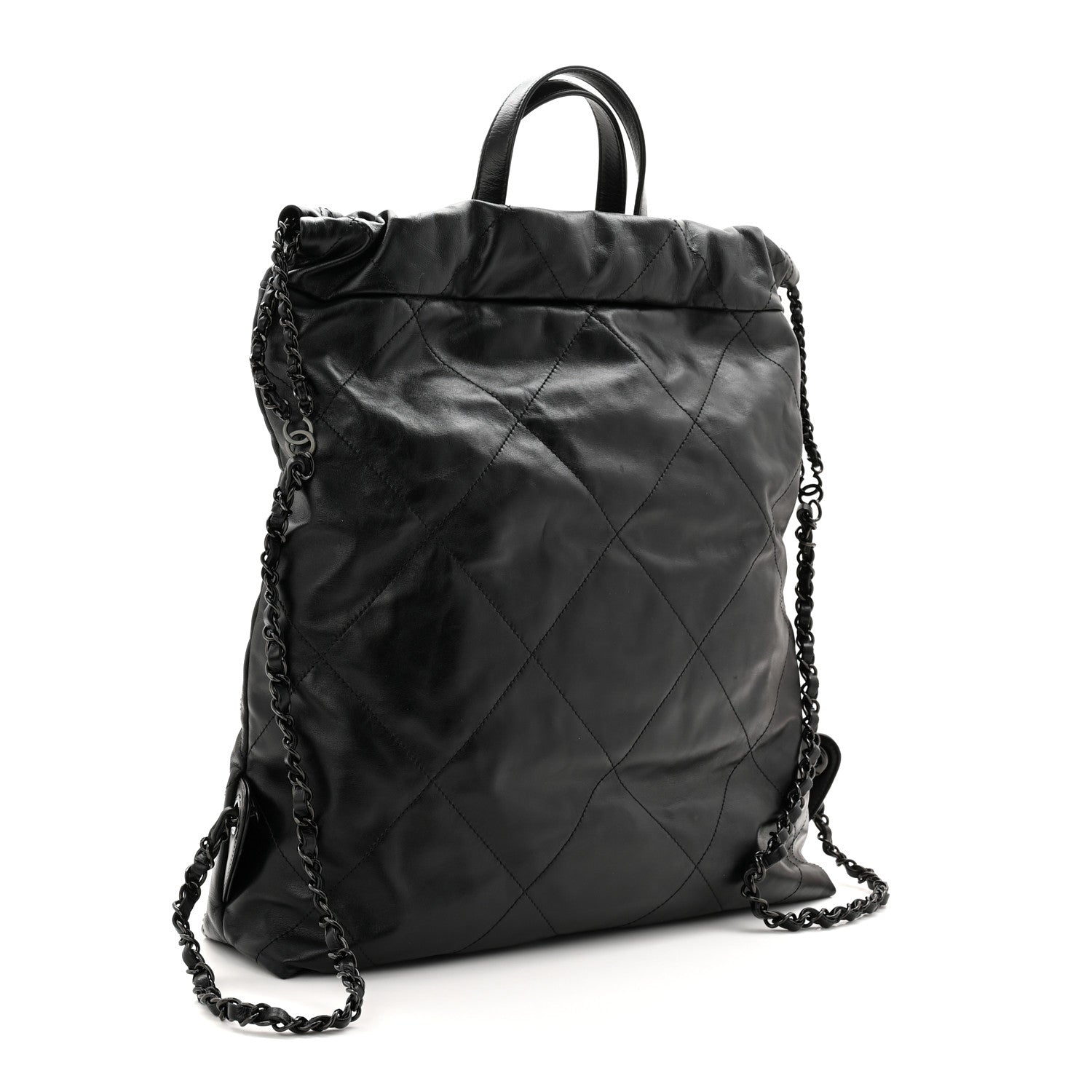 Chanel Shiny Calfskin Quilted Chanel 22 Backpack So Black