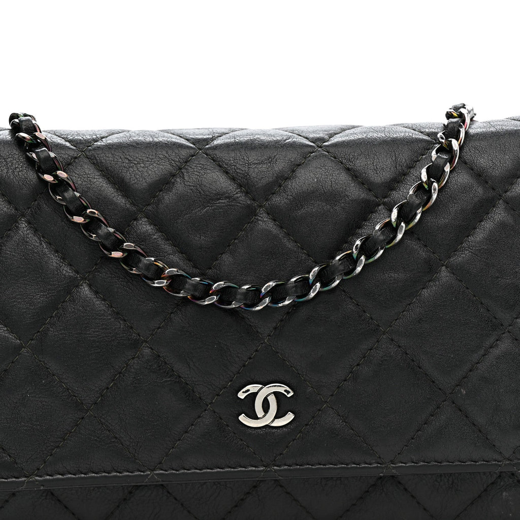 Chanel Crumpled Calfskin Quilted Wallet On Chain WOC So Black