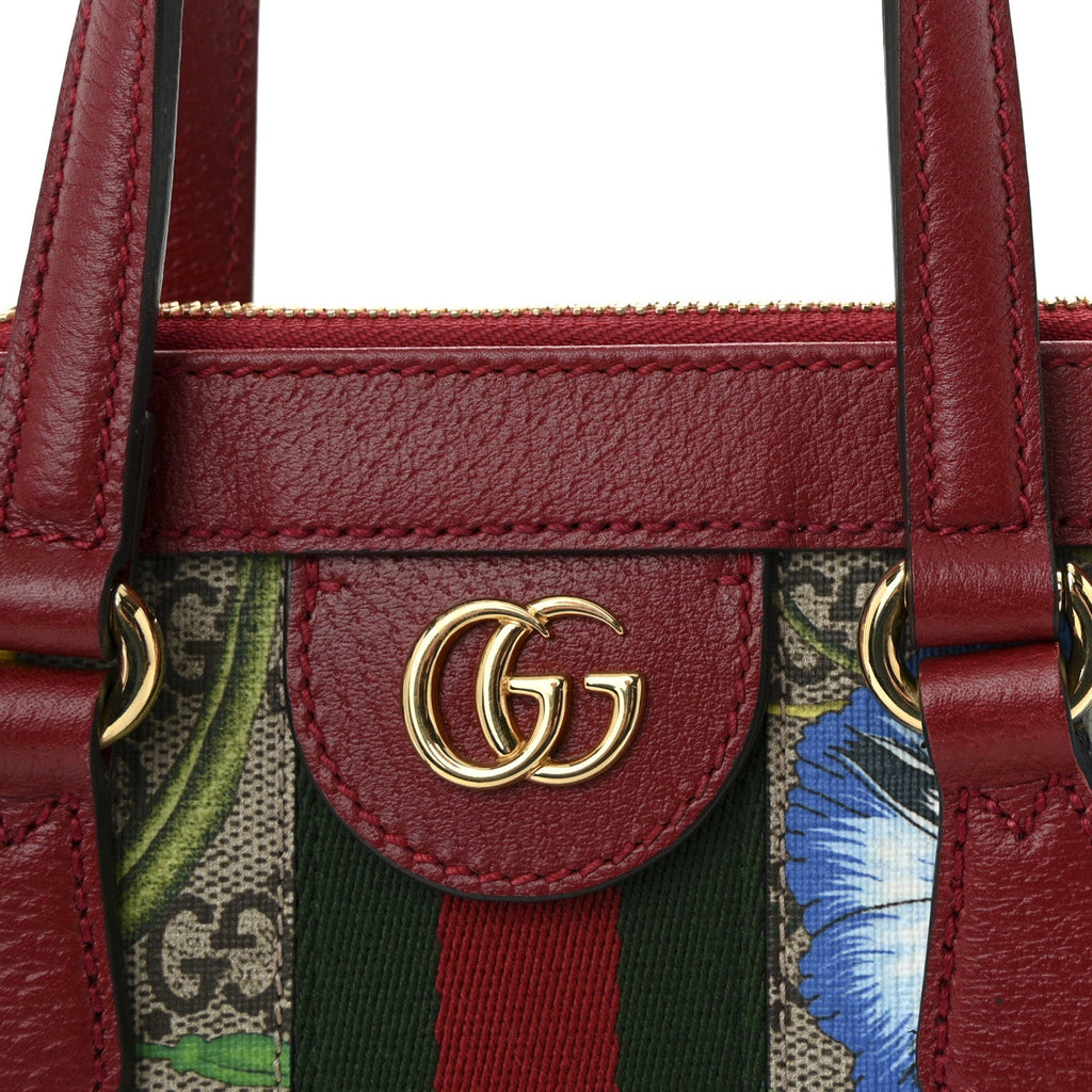 Gucci GG Supreme Monogram Flora Web Small Ophidia Tote Bag Red