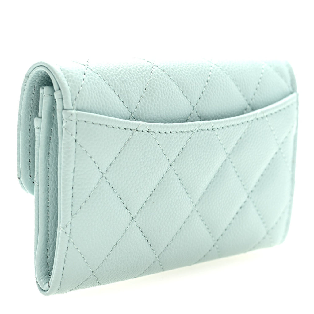 Caviar Quilted Flap Card Holder Wallet Light Blue