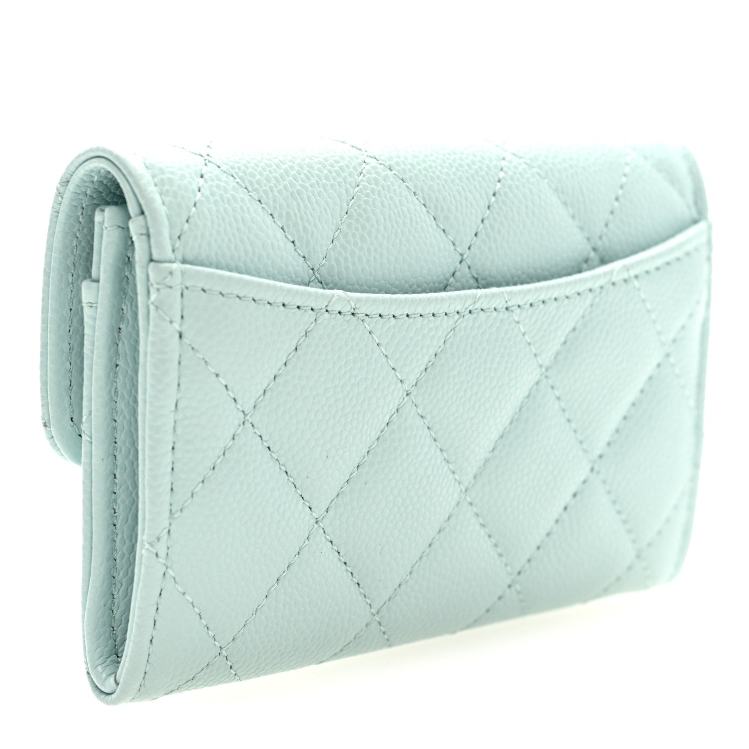 Caviar Quilted Flap Card Holder Wallet Light Blue