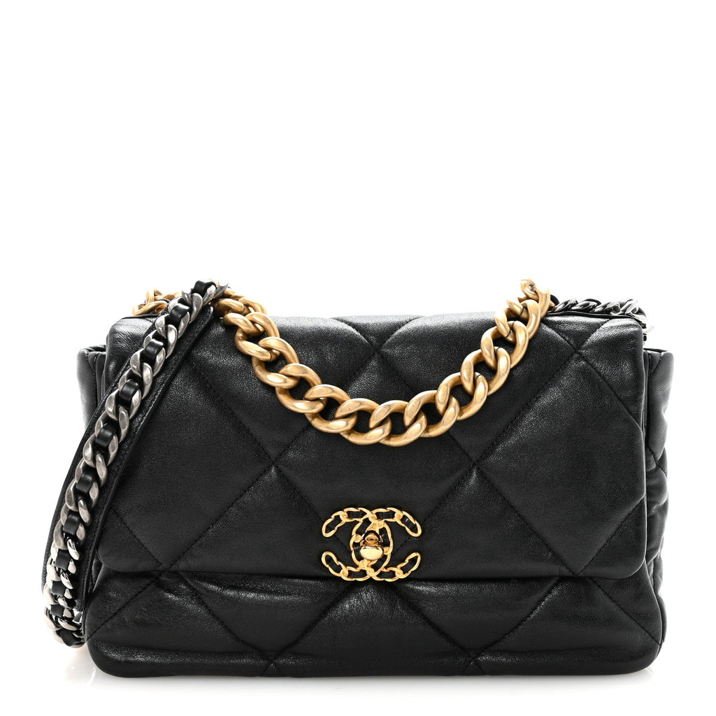 Chanel Goatskin Quilted Large Chanel 19 Flap Black