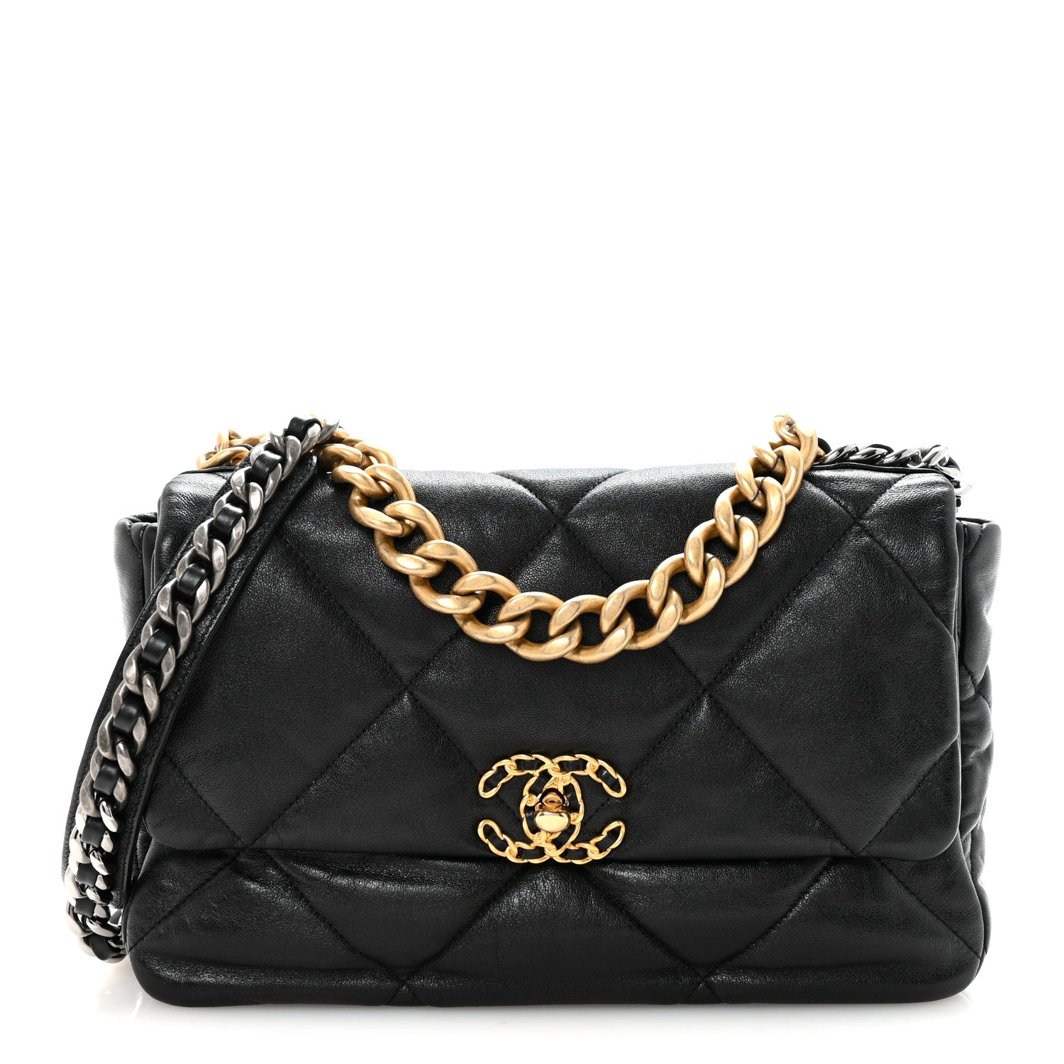 Chanel Goatskin Quilted Large Chanel 19 Flap Black