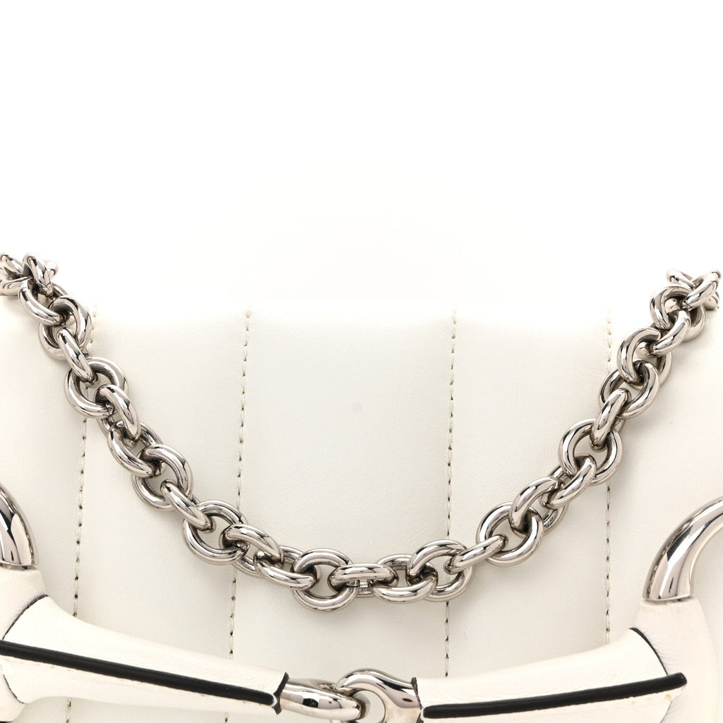 Gucci Nappa Vertical Matelasse Small Maxi Horsebit Chain Shoulder Bag Great White