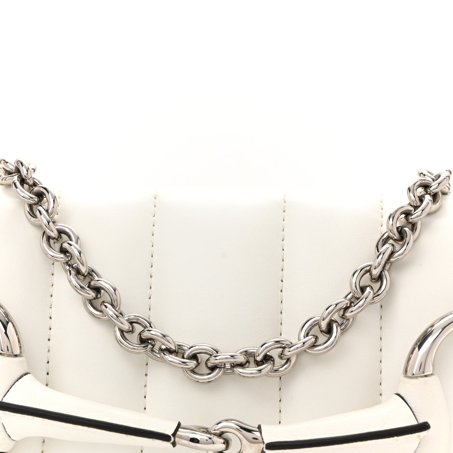 Gucci Nappa Vertical Matelasse Small Maxi Horsebit Chain Shoulder Bag Great White