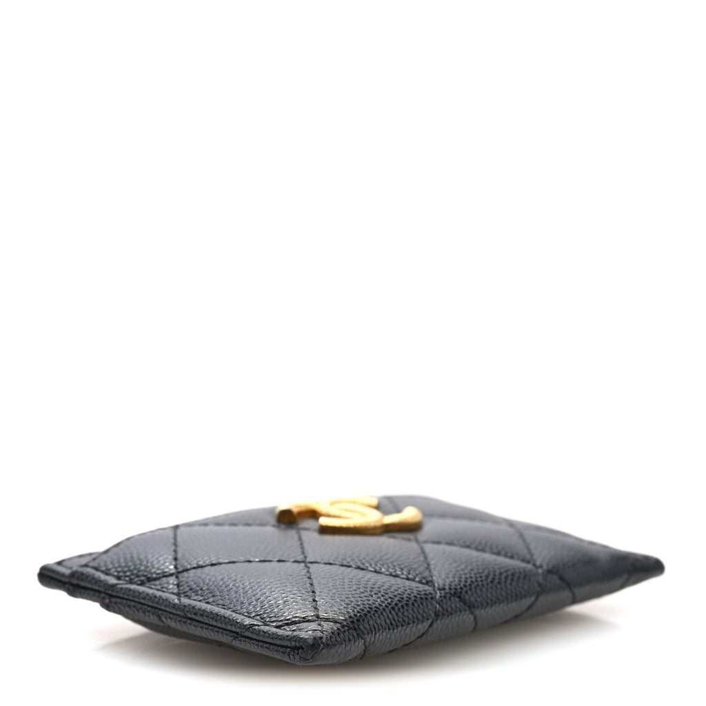 Caviar Quilted Textured CC Card Holder Black