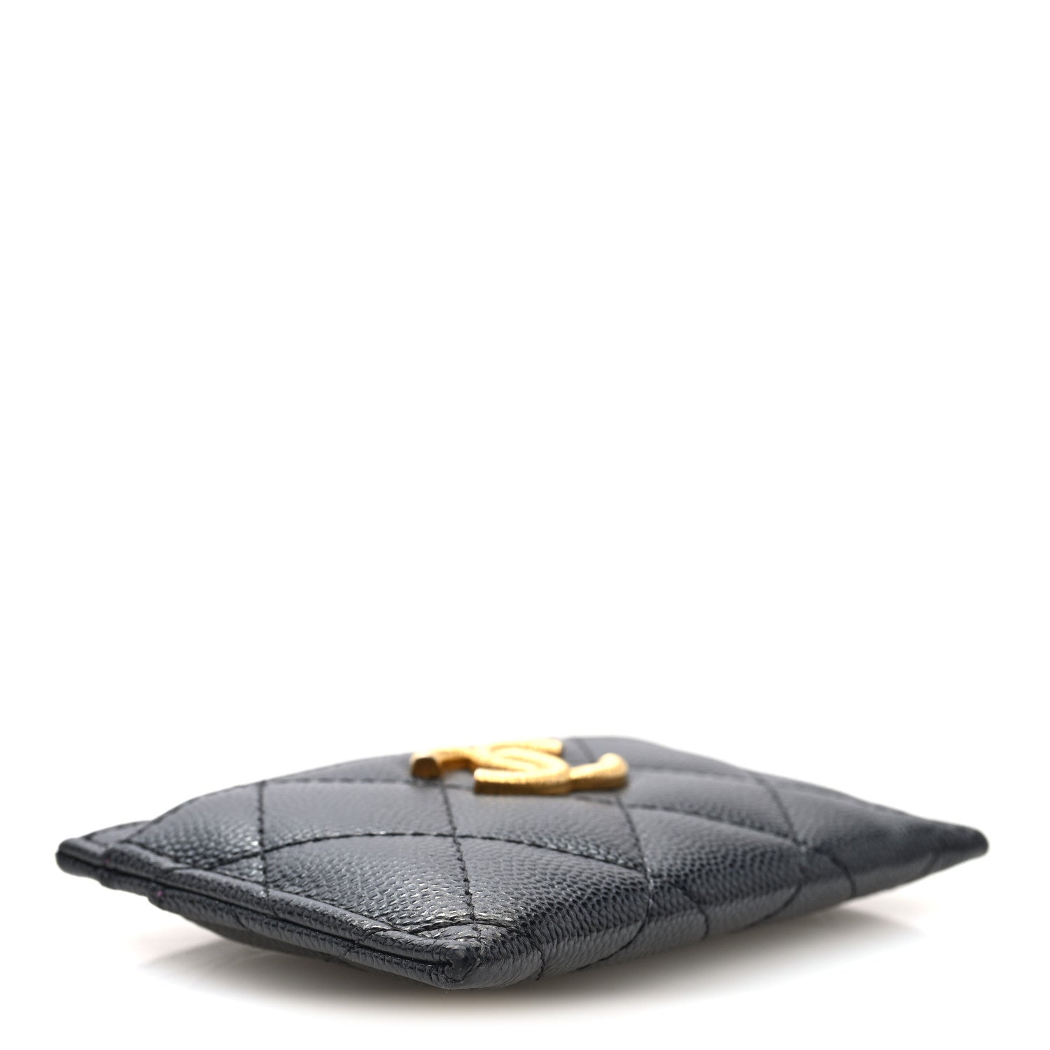 Caviar Quilted Textured CC Card Holder Black
