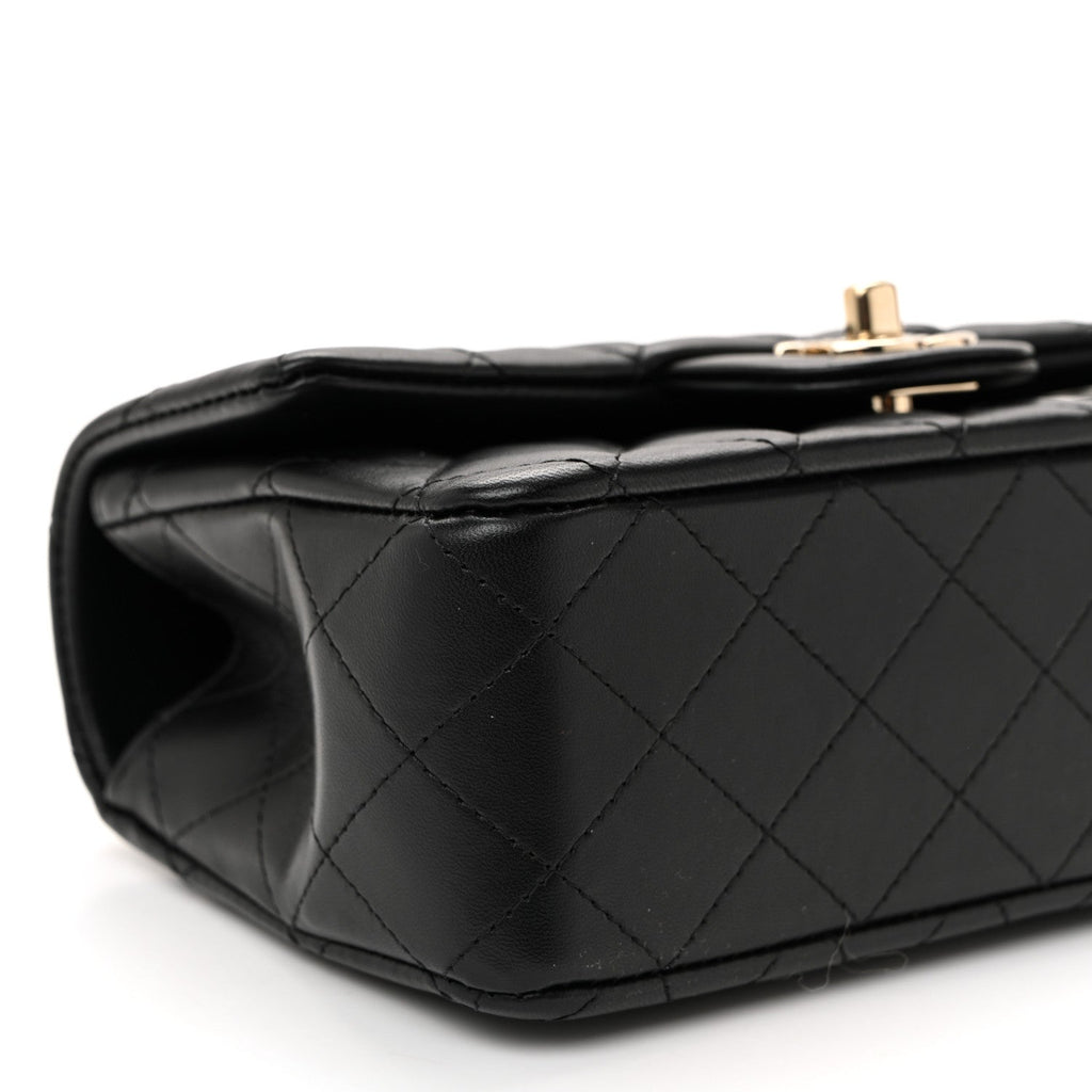 Chanel Lambskin Quilted Mini Top Handle Rectangular Flap Black