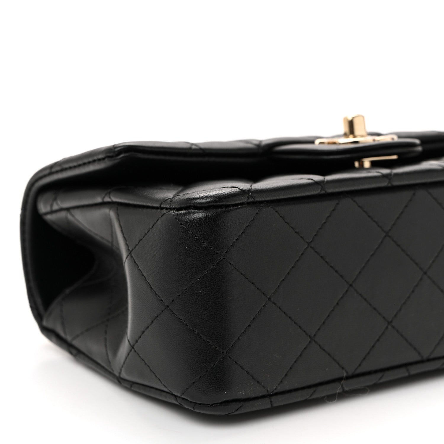 Chanel Lambskin Quilted Mini Top Handle Rectangular Flap Black
