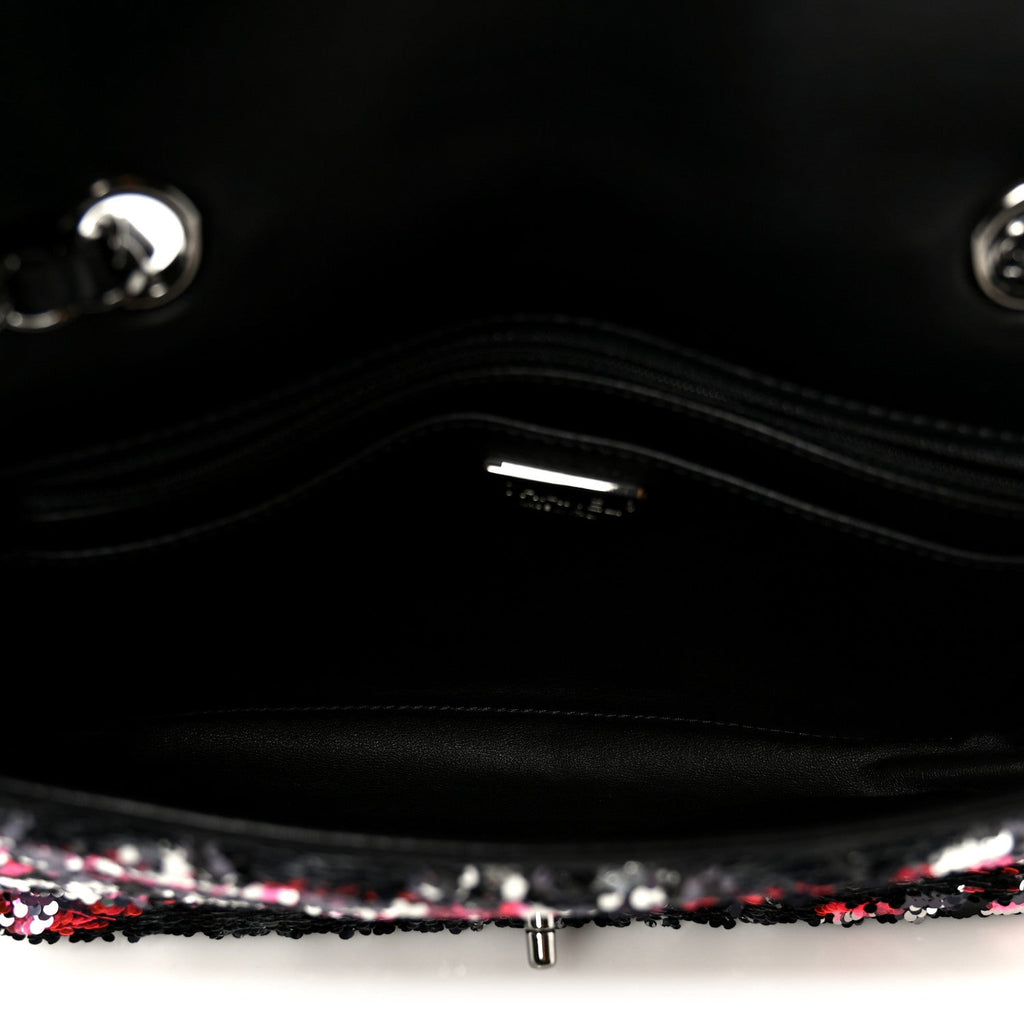 Chanel Sequin Logo Single Flap Pink Silver Black