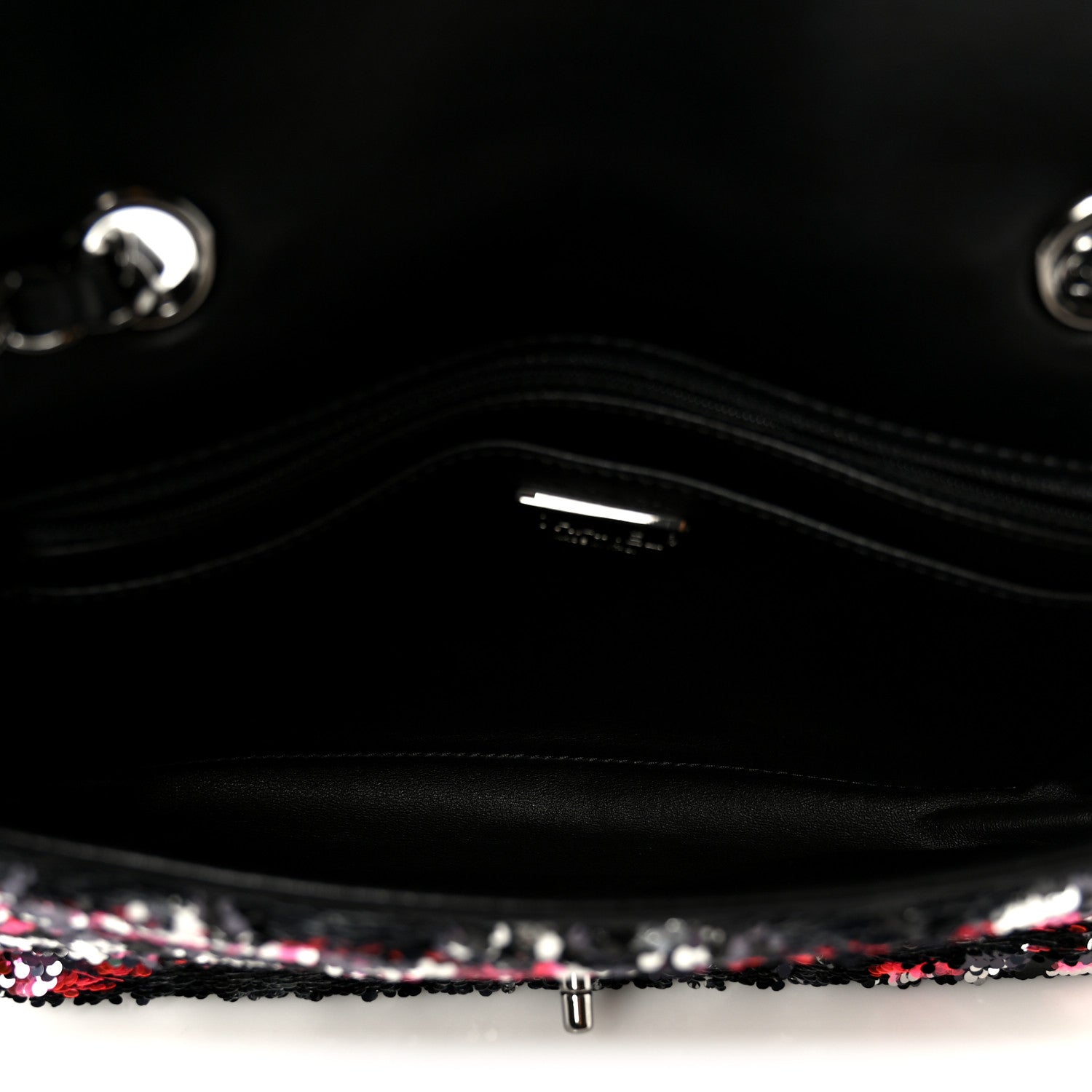 Chanel Sequin Logo Single Flap Pink Silver Black