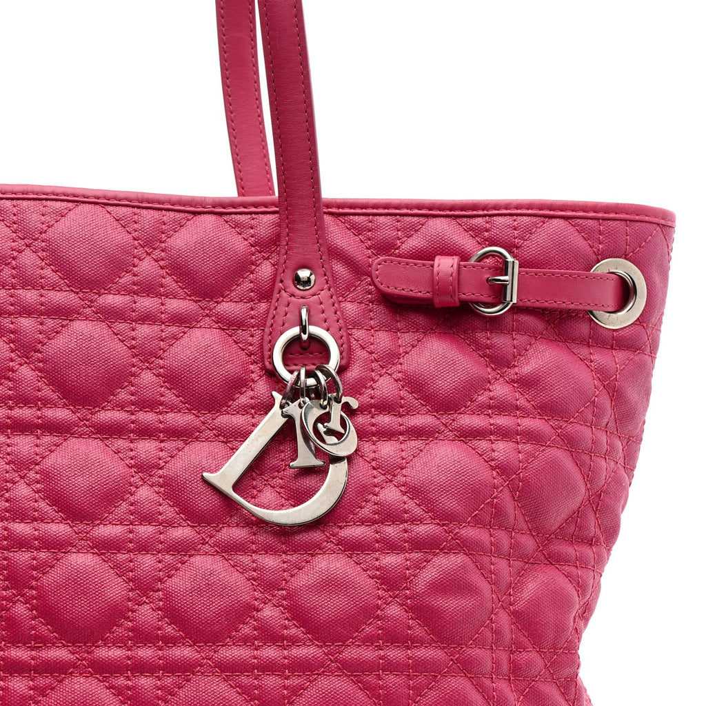 Christian Dior Coated Canvas Cannage Medium Panarea Tote Pink