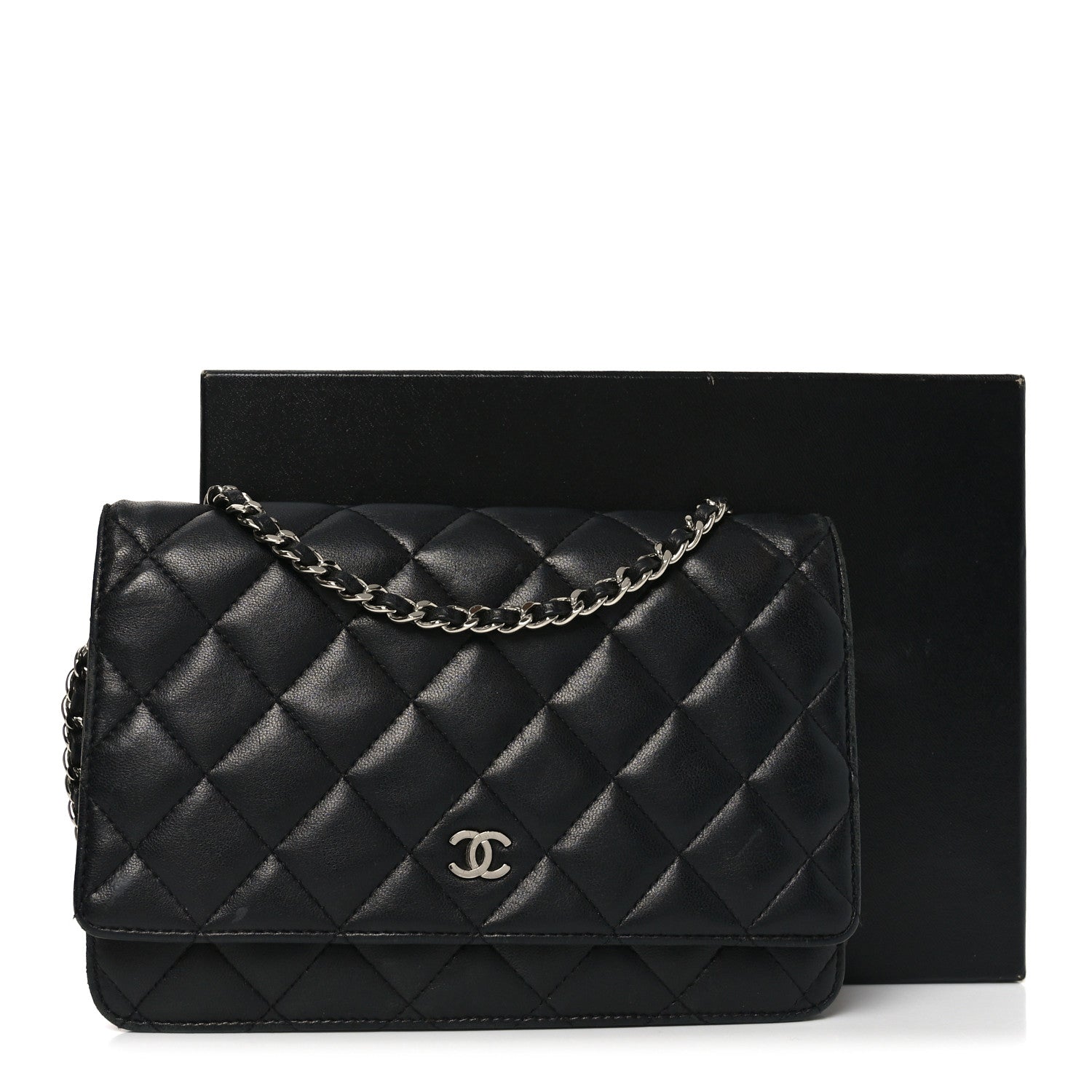 Chanel Lambskin Quilted Wallet On Chain WOC Black