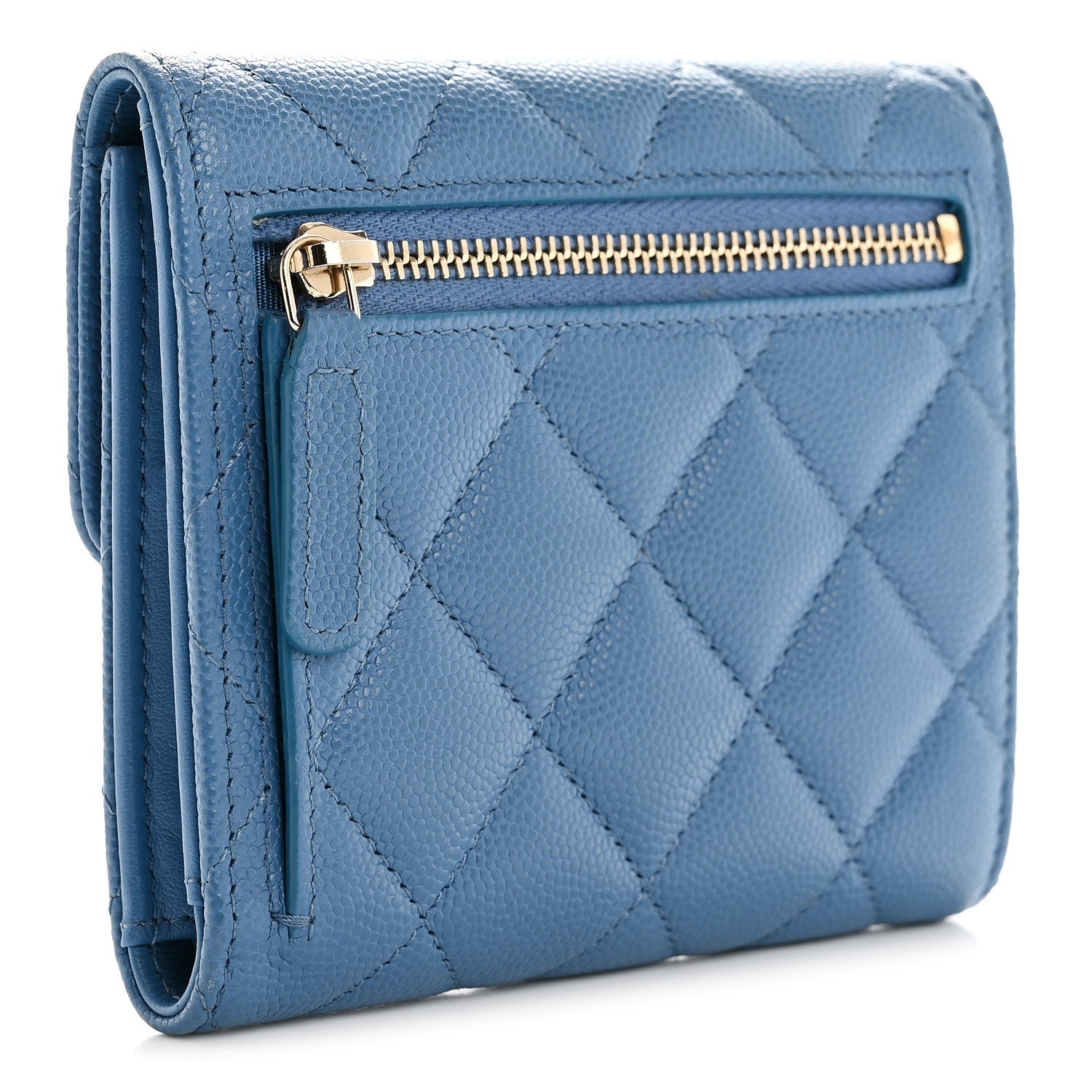 Caviar Quilted Compact Flap Wallet Blue