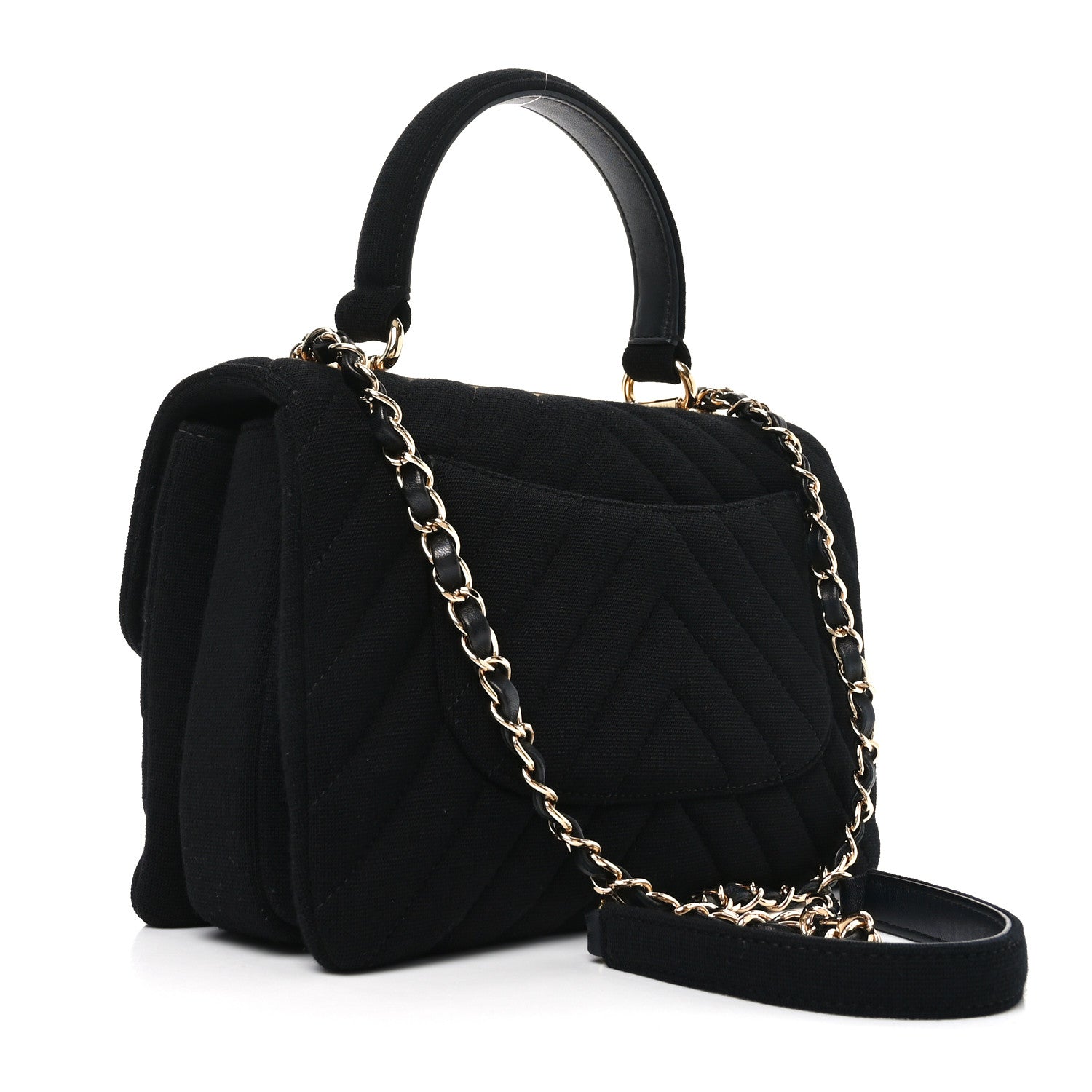 Chanel Jersey Chevron Quilted Small Trendy CC Dual Handle Flap Bag Black