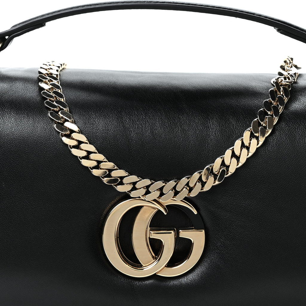 Gucci Lambskin Mini GG Milano Top Handle Shoulder Bag Black