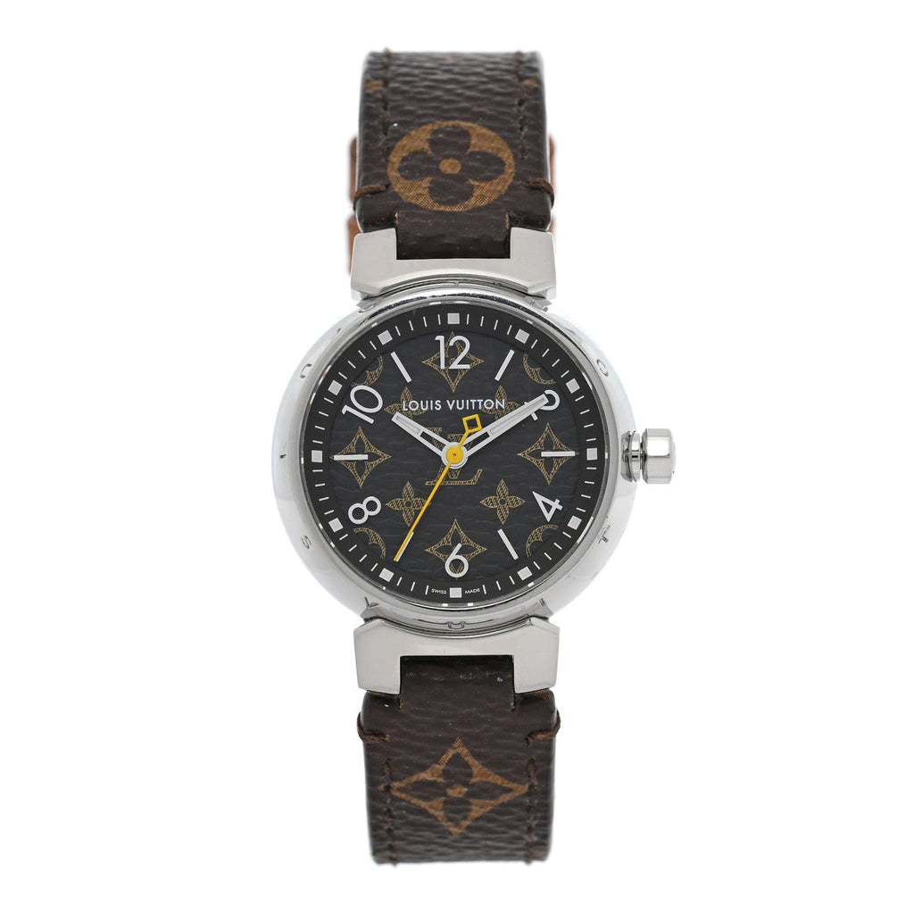 Louis Vuitton Stainless Steel Monogram 28mm Tambour Quartz Watch Brown