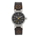 Louis Vuitton Stainless Steel Monogram 28mm Tambour Quartz Watch Brown