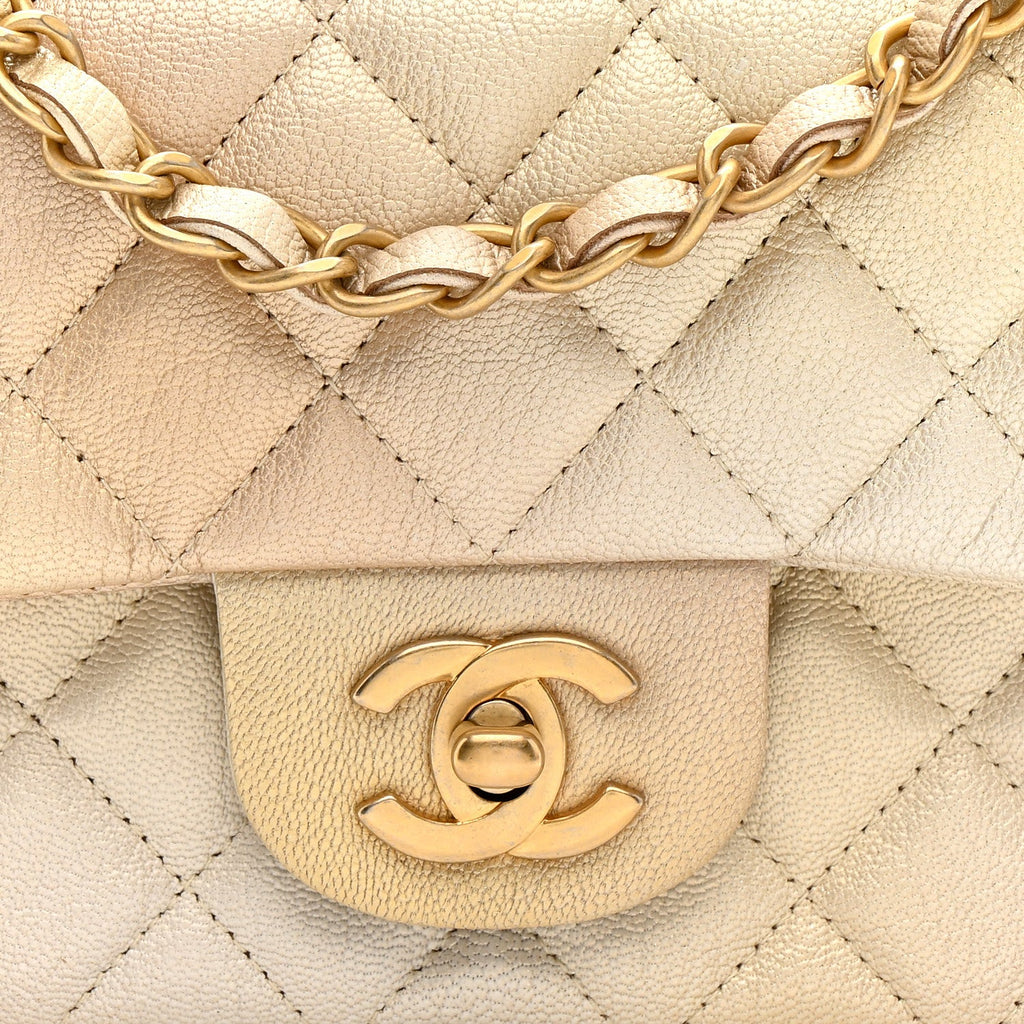 Chanel Metallic Goatskin Quilted Mini Rectangular Flap Gold