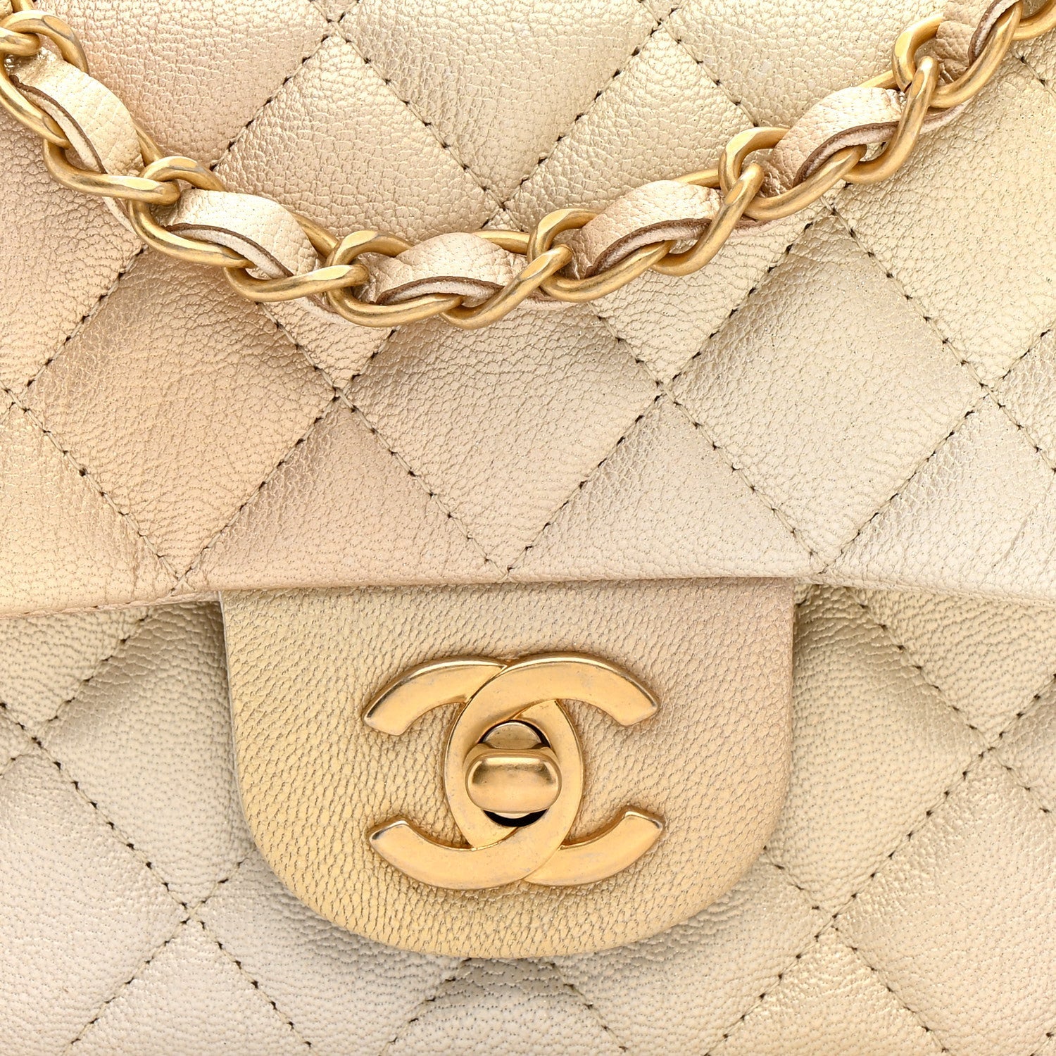 Chanel Metallic Goatskin Quilted Mini Rectangular Flap Gold