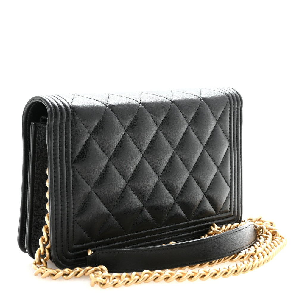 Chanel Lambskin Quilted Boy Wallet On Chain WOC Black