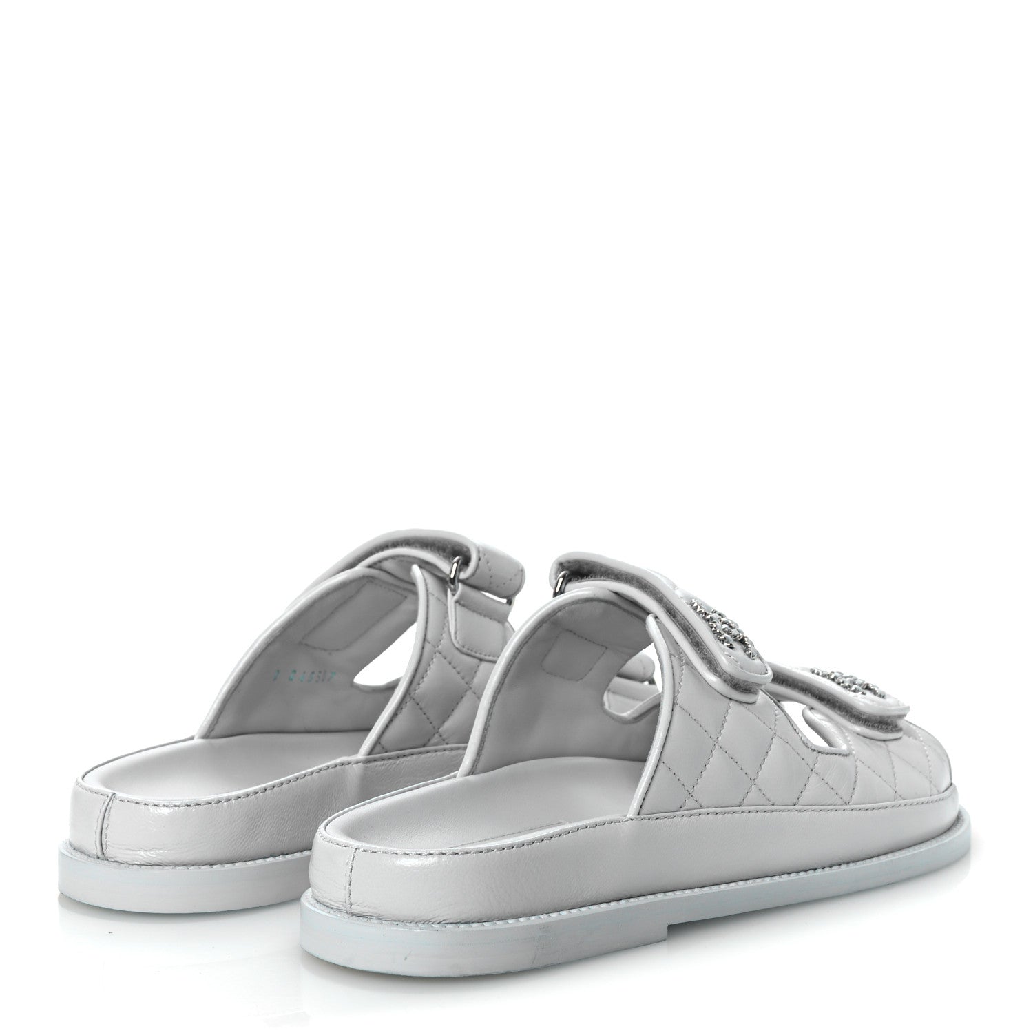 Laminated Lambskin Quilted Velcro Dad Chain CC Slide Sandals 37.5 Light Blue