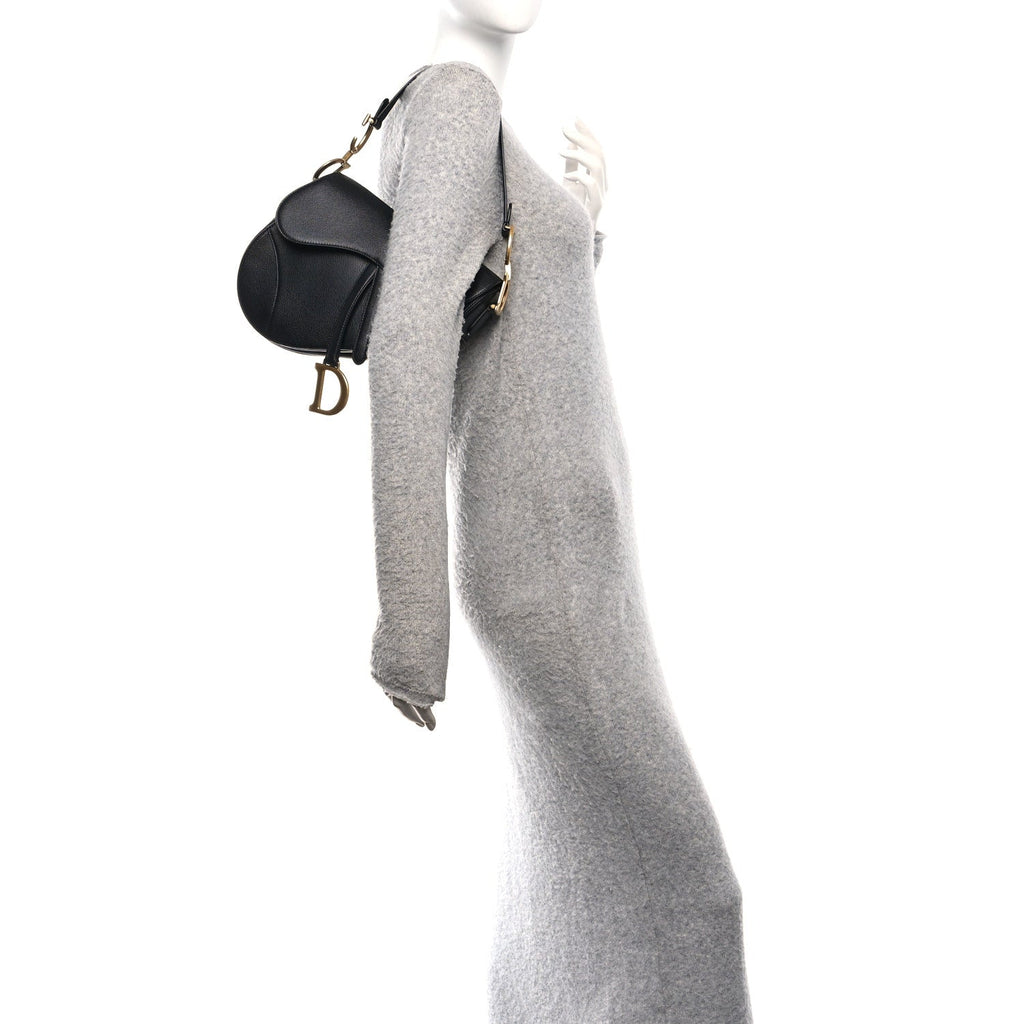 Christian Dior Grained Calfskin Saddle Bag Black