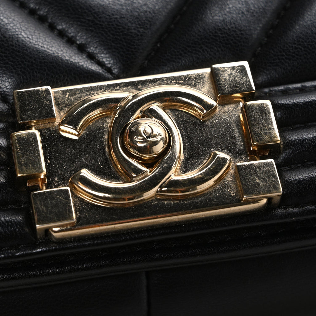 Chanel Calfskin Chevron Quilted Medium Boy Flap Black
