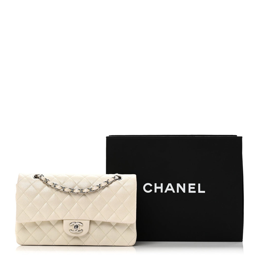Chanel Iridescent Caviar Quilted Medium Double Flap White