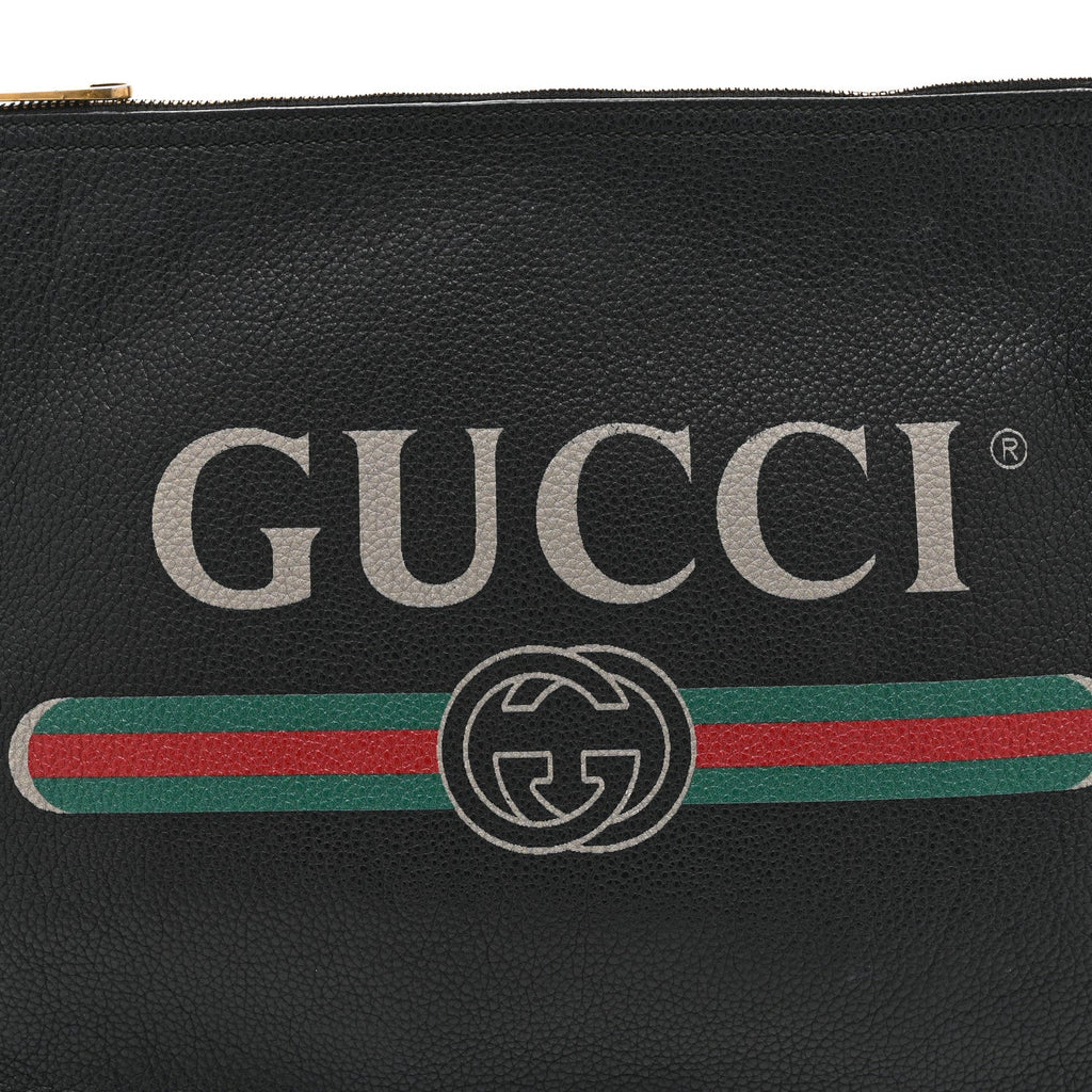 Gucci Pebbled Calfskin Medium Logo Portfolio Clutch Black