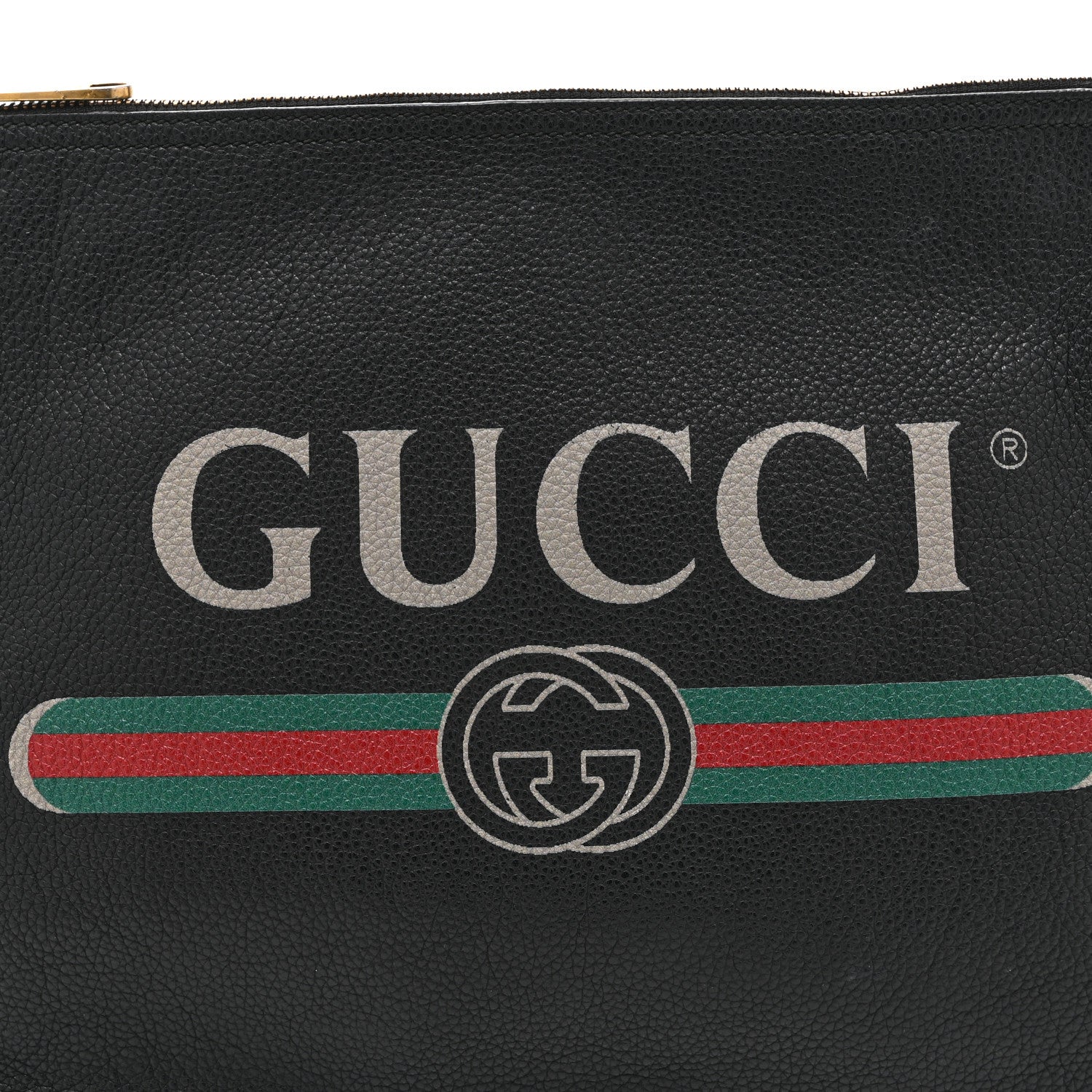 Gucci Pebbled Calfskin Medium Logo Portfolio Clutch Black