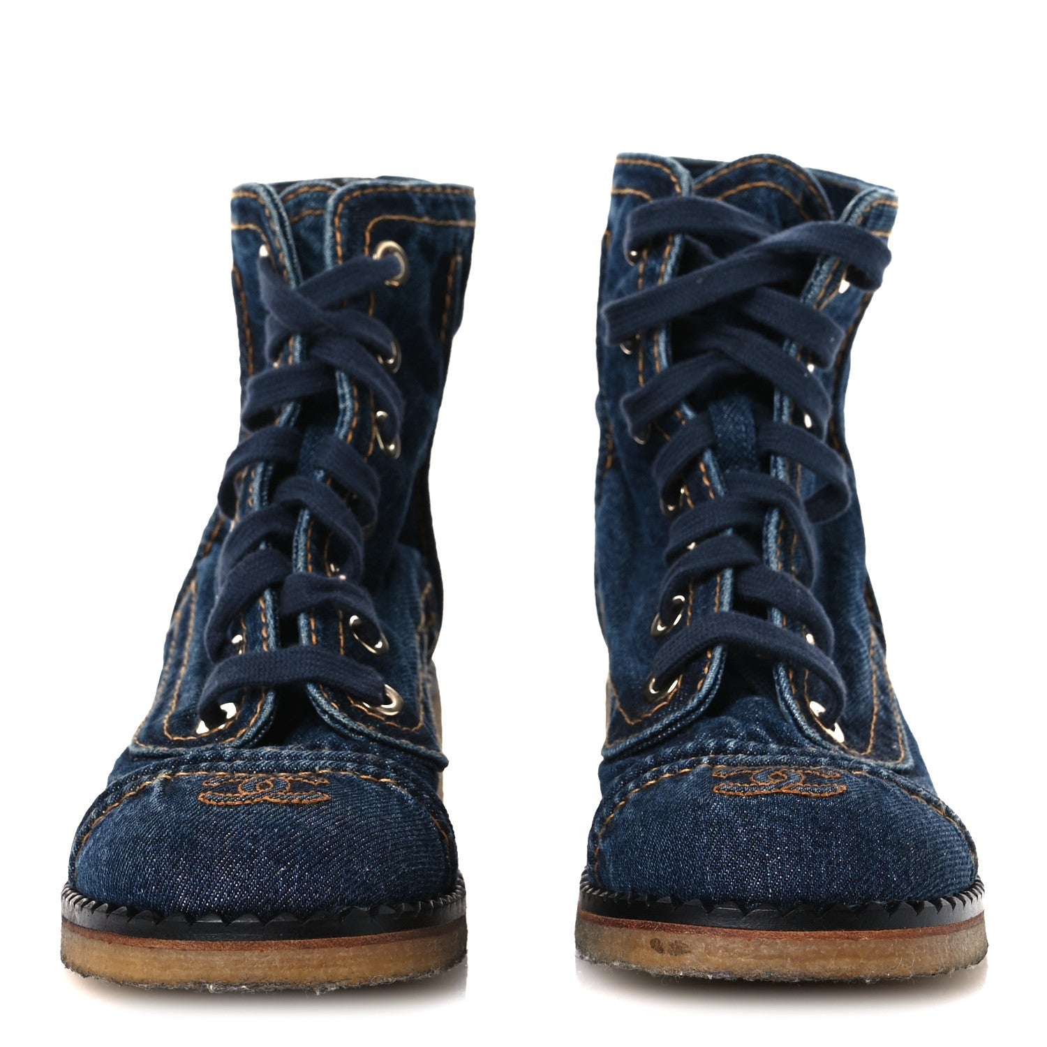 Denim Lace Up Boots 36.5 Navy Blue
