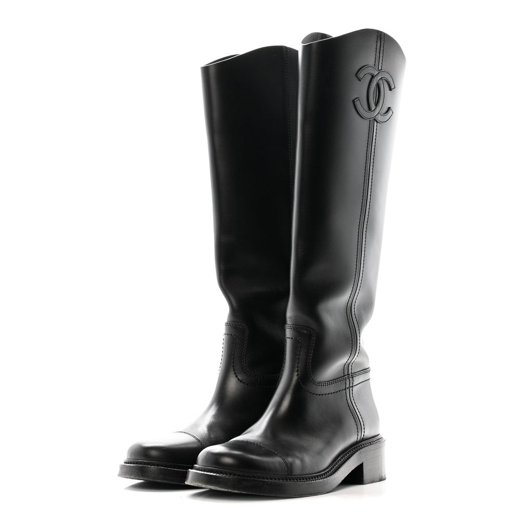 Calfskin Cap Toe CC Riding Boots 39 Black