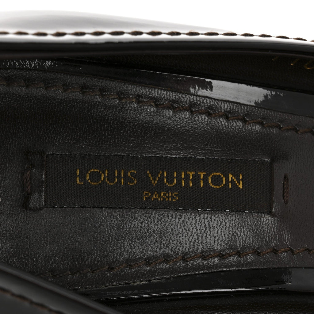 Louis Vuitton Monogram Patent Idylle Buci Open Toe Pumps 36.5 Black Brown