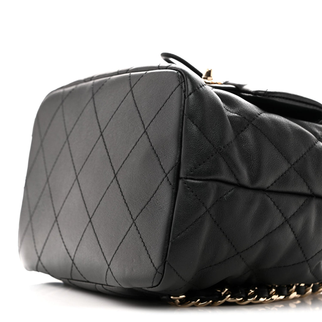 Chanel Lambskin Quilted Double Pocket Drawstring Backpack Black
