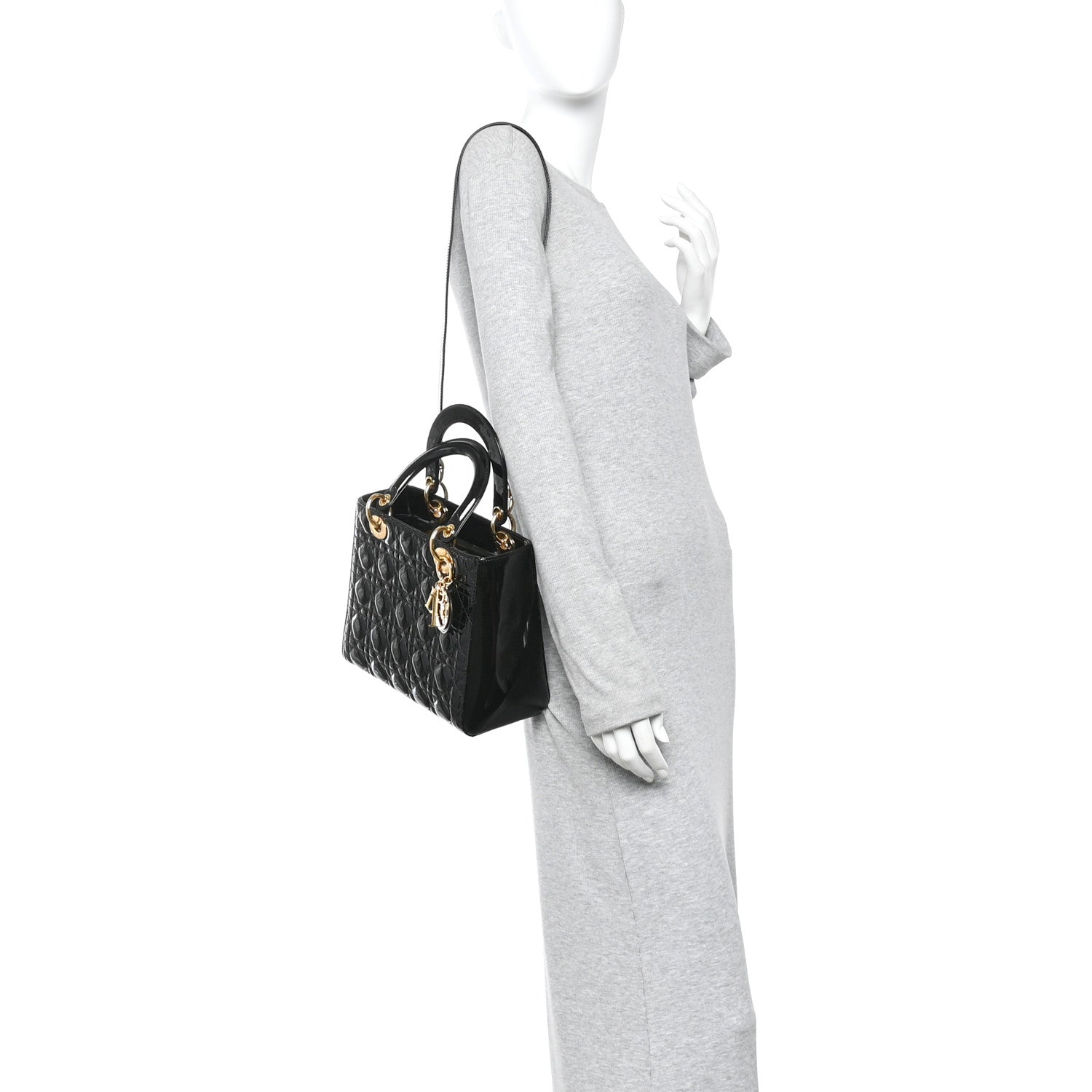 Christian Dior Patent Cannage Medium Lady Dior Black