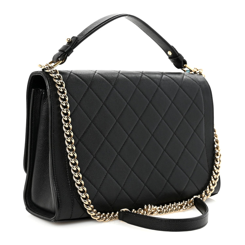 Chanel Grained Calfskin Quilted Large Label Click Flap Bag Black