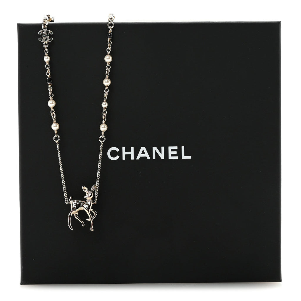 Metal Crystal Pearl Deer Pendant Necklace Green Black Gold