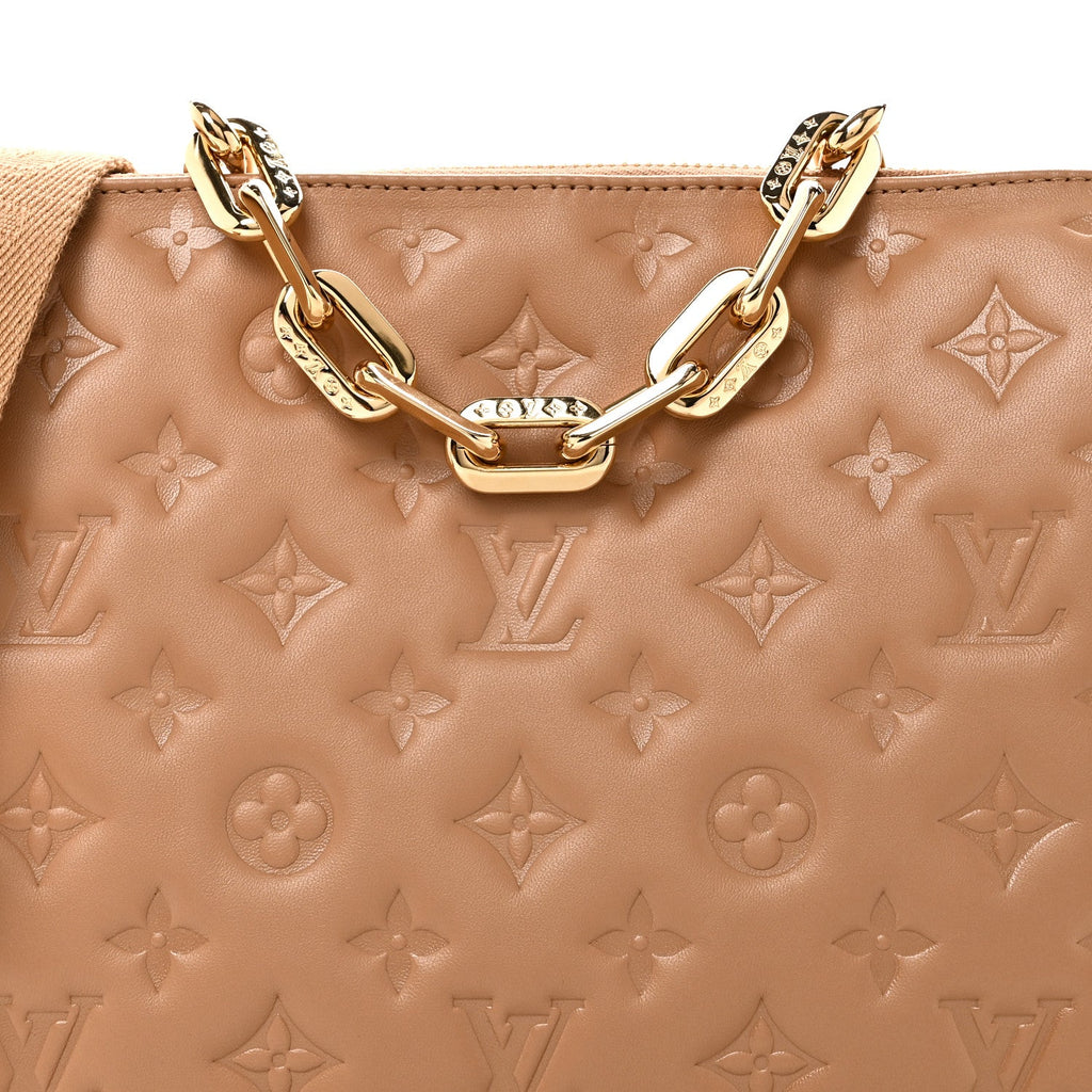 Louis Vuitton Lambskin Embossed Monogram Coussin PM Camel