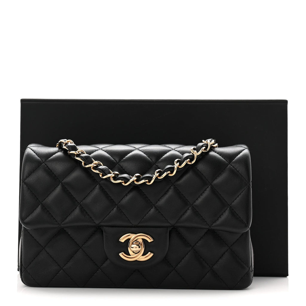 Chanel Lambskin Quilted Mini Rectangular Flap Black