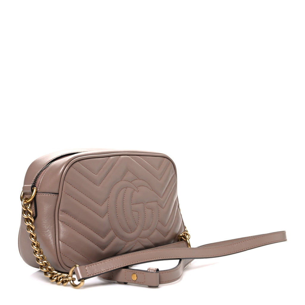 Gucci Calfskin Matelasse Small GG Marmont Chain Shoulder Bag Porcelain Rose