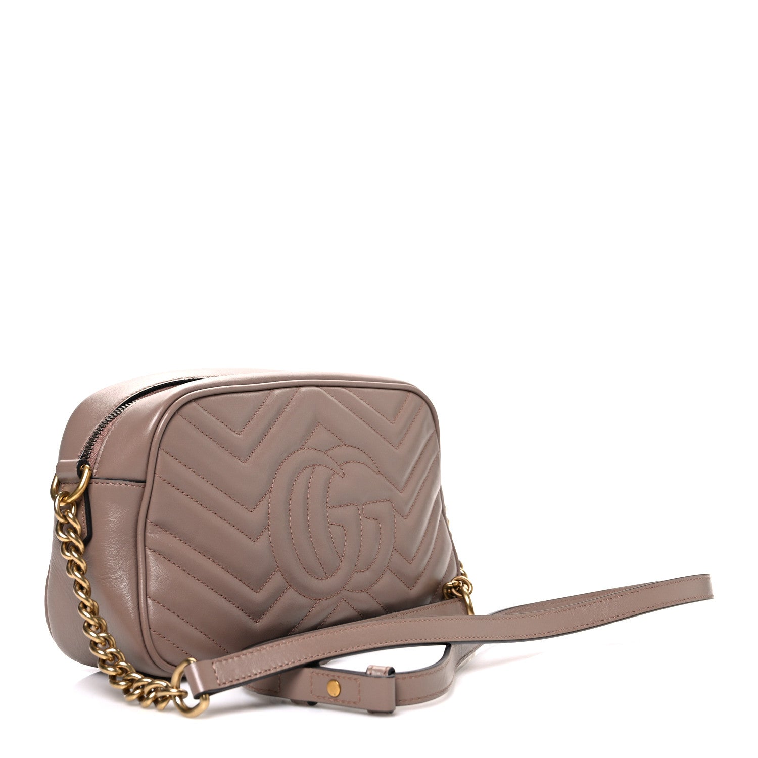 Gucci Calfskin Matelasse Small GG Marmont Chain Shoulder Bag Porcelain Rose